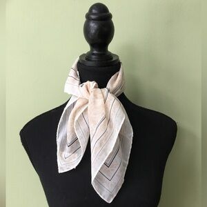 Vintage Made In Italy Square Poly Floral Striped Cream Tan Scarf